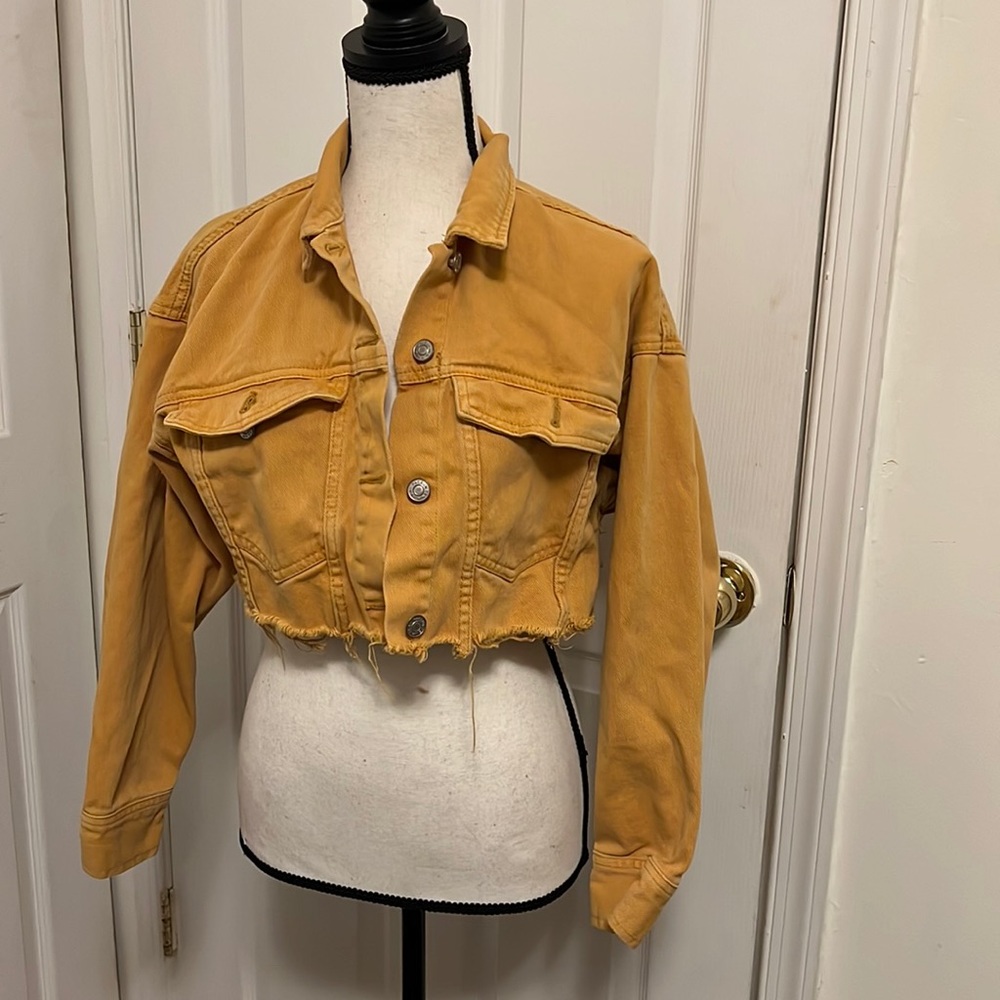 Yellow Cropped Denim jacket